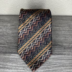 MISSONI Mens Classic ZigZag Silk Necktie  ITALY Designer Brown Multi 58" Luxury